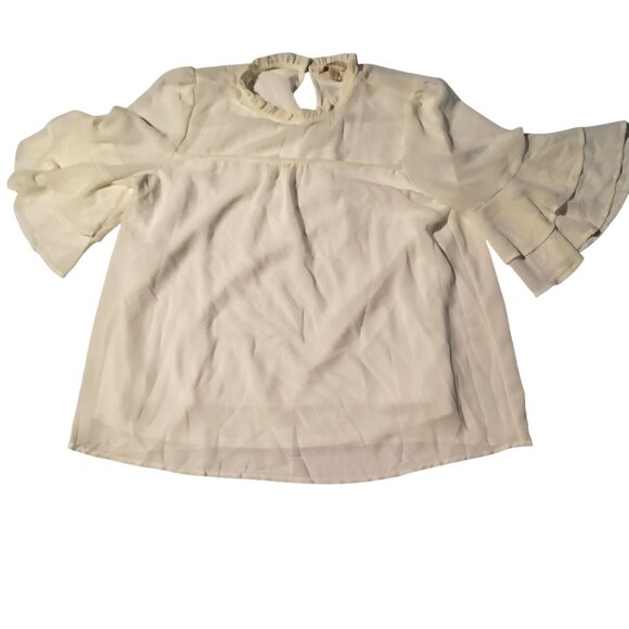 Monteau Los Angeles Womens XL Ivory Ruffle Sleeve Blouse Keyhole back closure - Picture 1 of 11